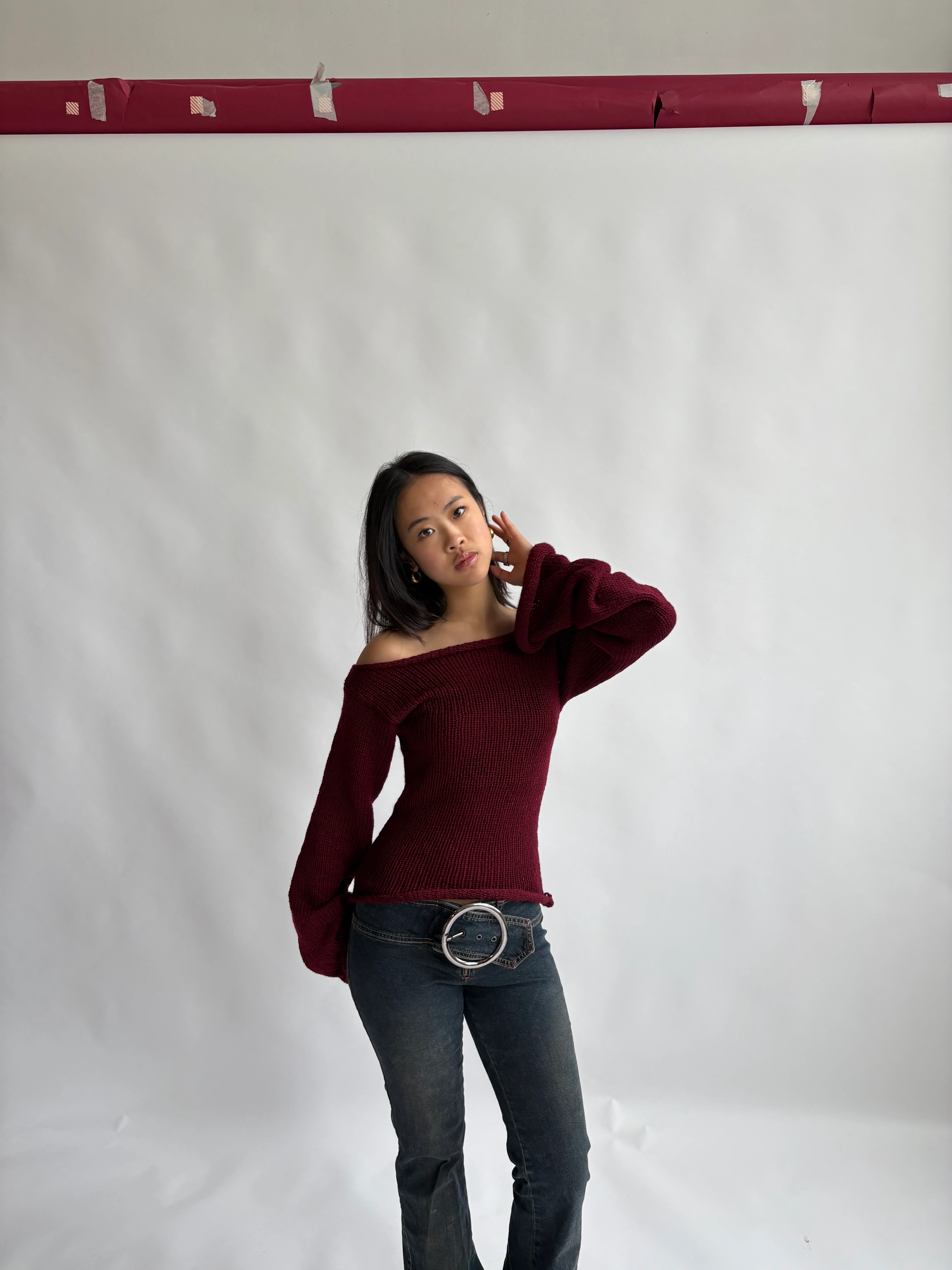 Cherry red boatneck top - Image 6